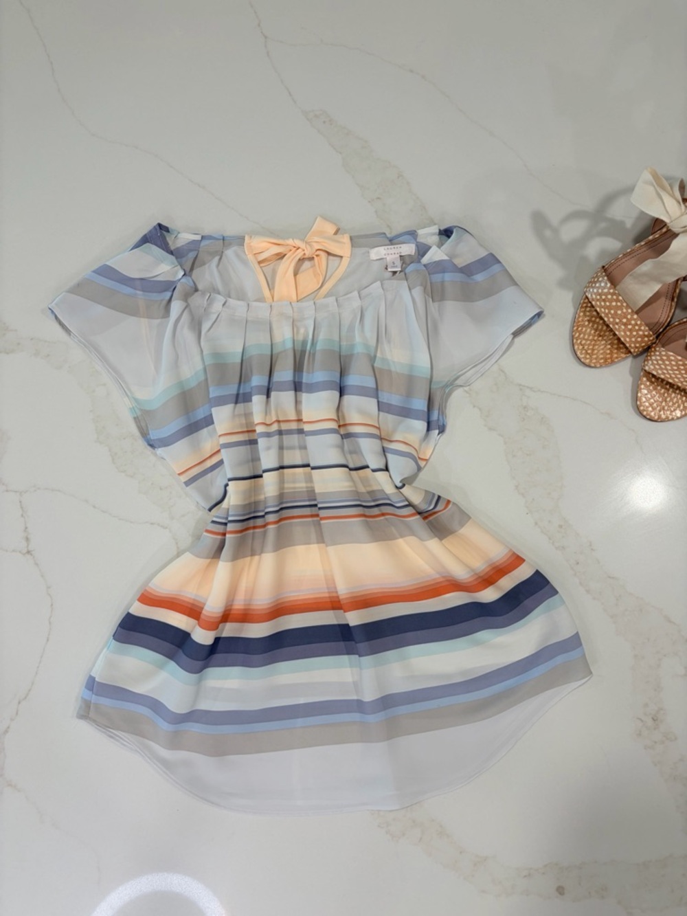 LC Lauren Conrad Pastel Multistripe Tie-Back Blouse - Blue, Peach, Navy